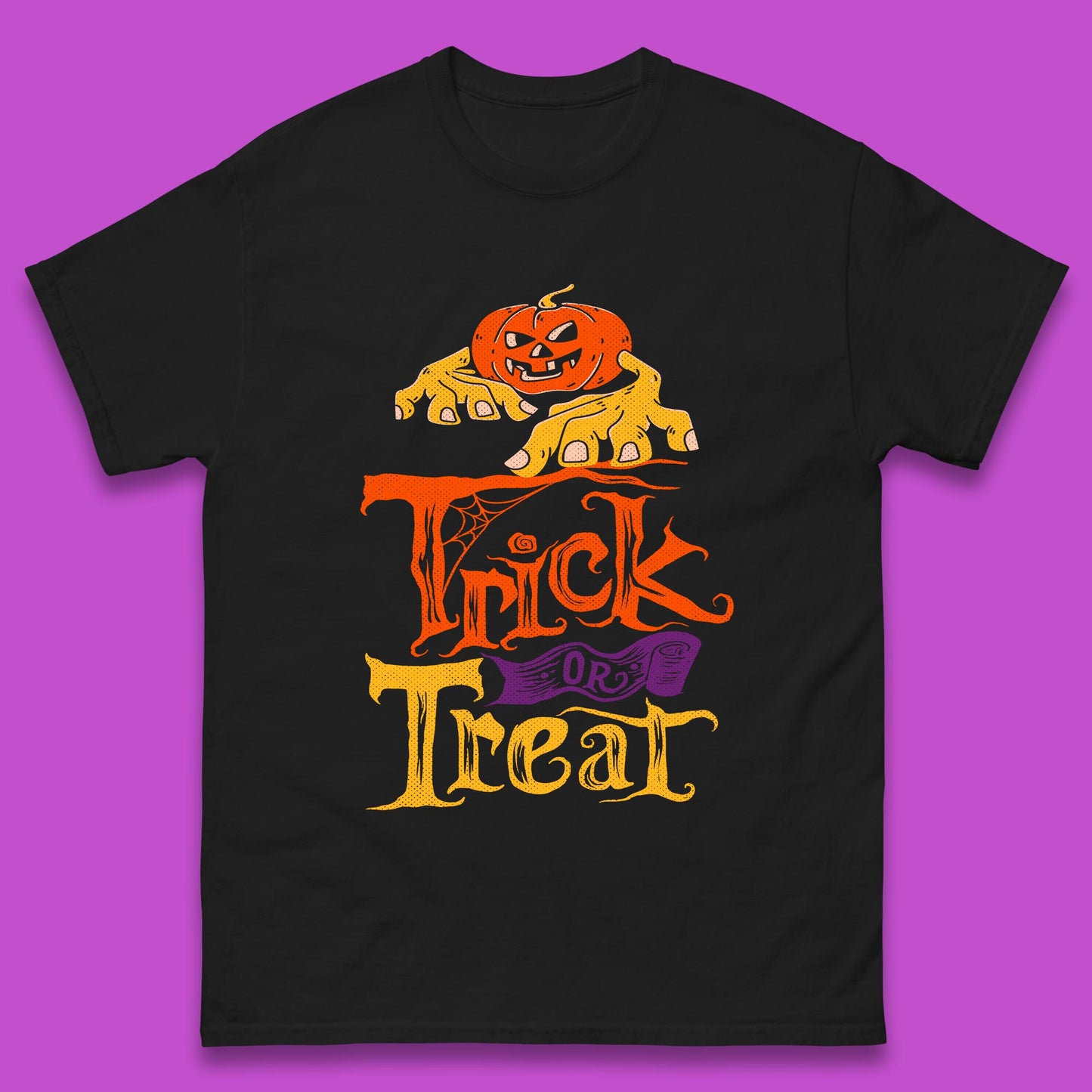Halloween Trick Or Treat Horror Scary Evil Pumpkin With Zombie Hands Mens Tee Top