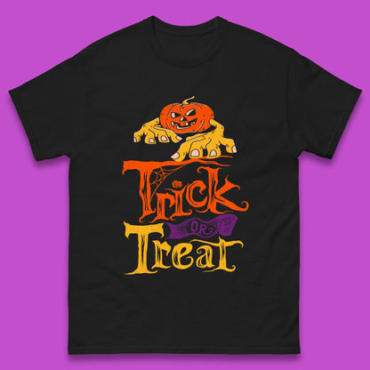 Halloween Trick Or Treat Horror Scary Evil Pumpkin With Zombie Hands Mens Tee Top