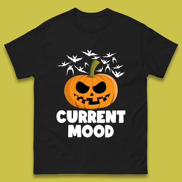 Current Mood Halloween Pumpkin Ghost Evil Scary Smile Face Horror Jack-o-lantern Mens Tee Top