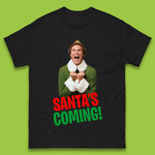 Elf Santa's Coming Christmas Mens T-Shirt