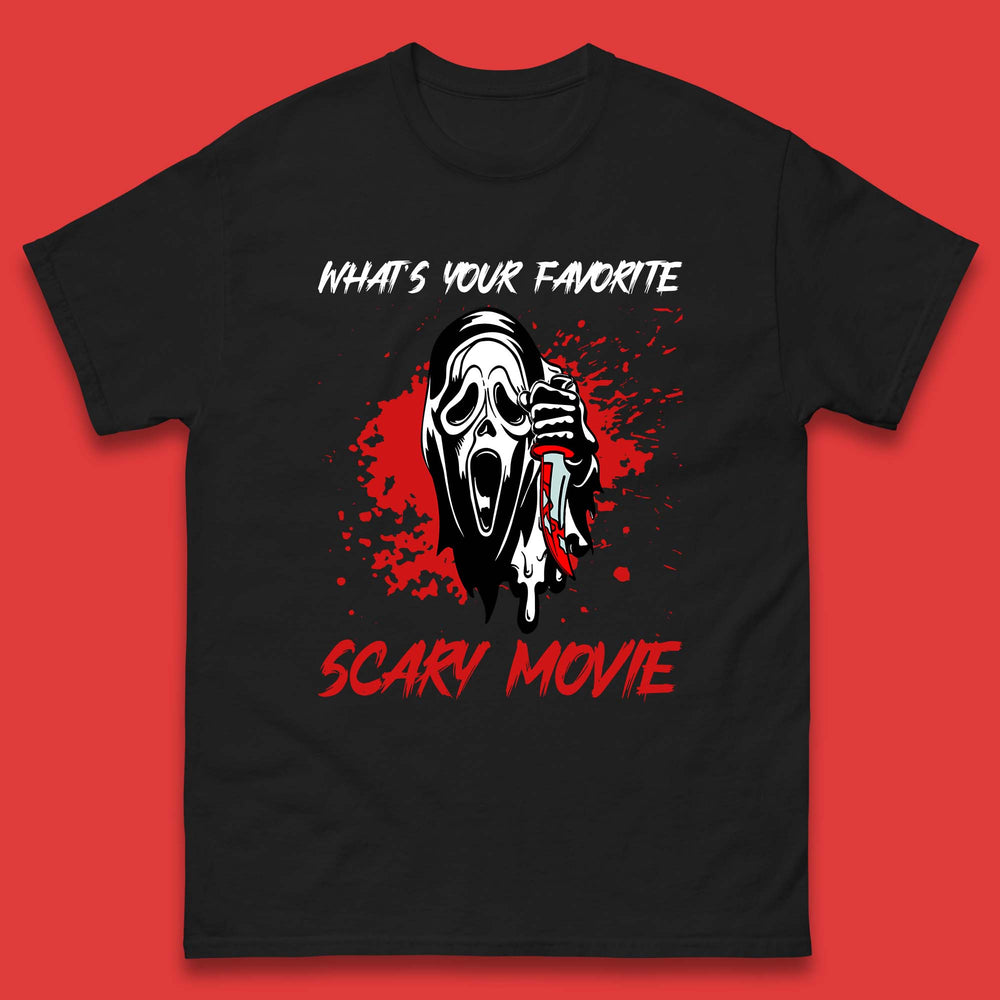 What's Your Favorite Scary Movie Halloween Scream Ghost Face Horror Movie Mens Tee Top
