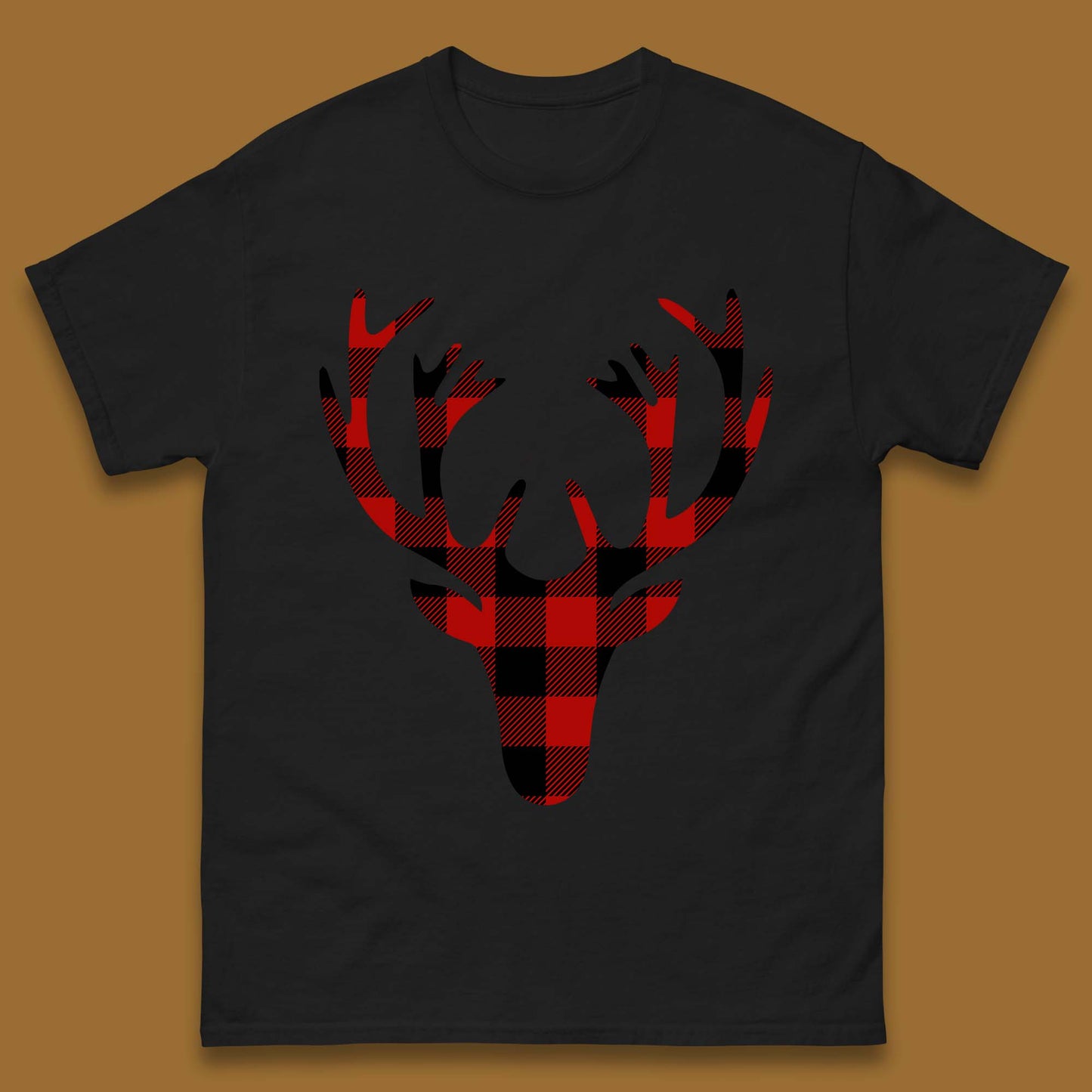 merry christmas buffalo plaid deer head t shirt