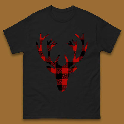 merry christmas buffalo plaid deer head t shirt