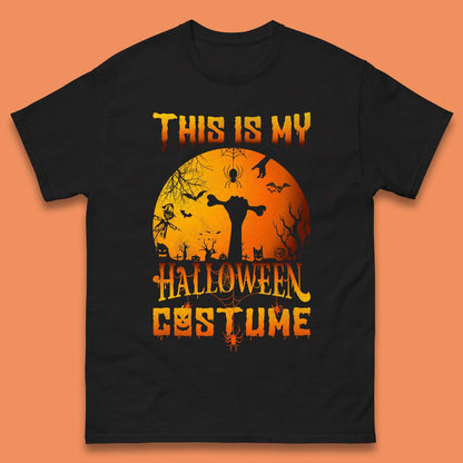 This Is My Halloween Costume Zombie Hand Rising Out Of A Graveyard & Holding Bone In Spooky Night Mens Tee Top