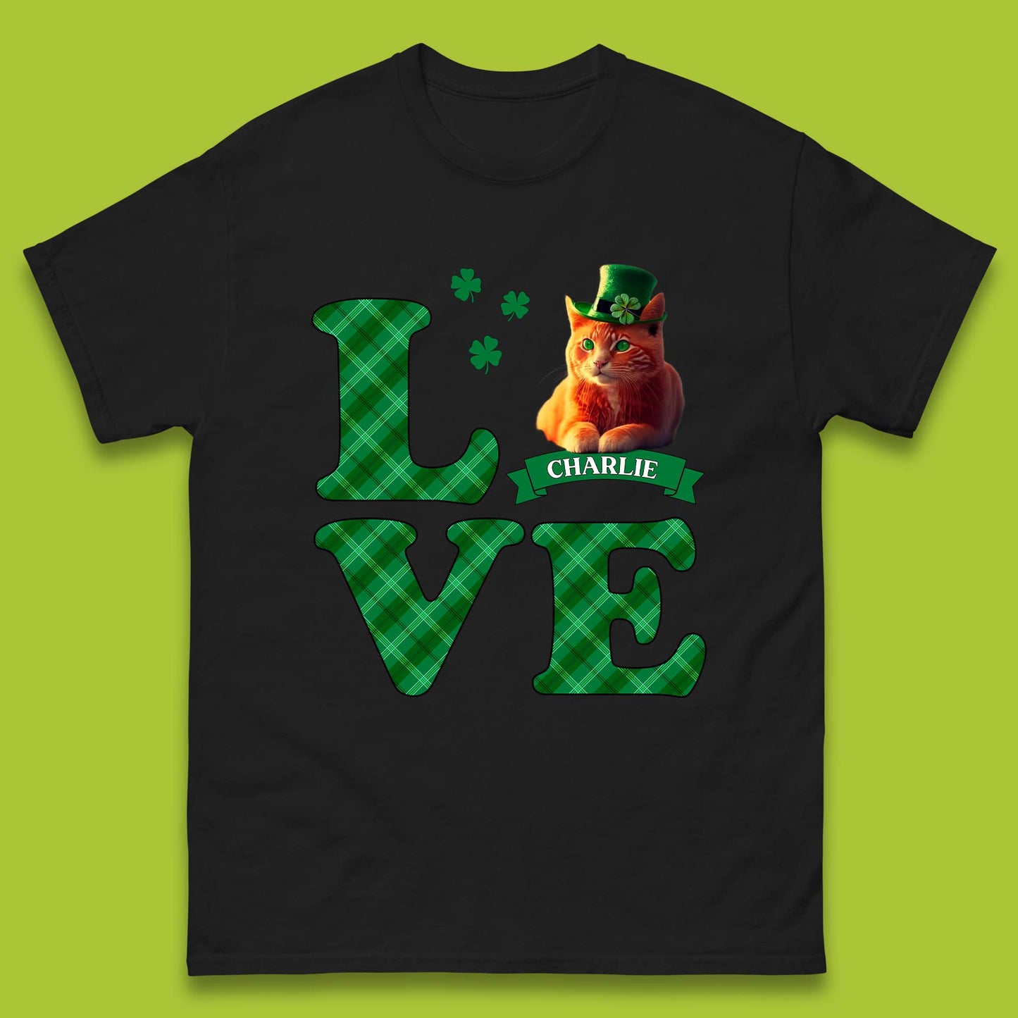 Personalised Love St. Patrick's Cat Mens T-Shirt