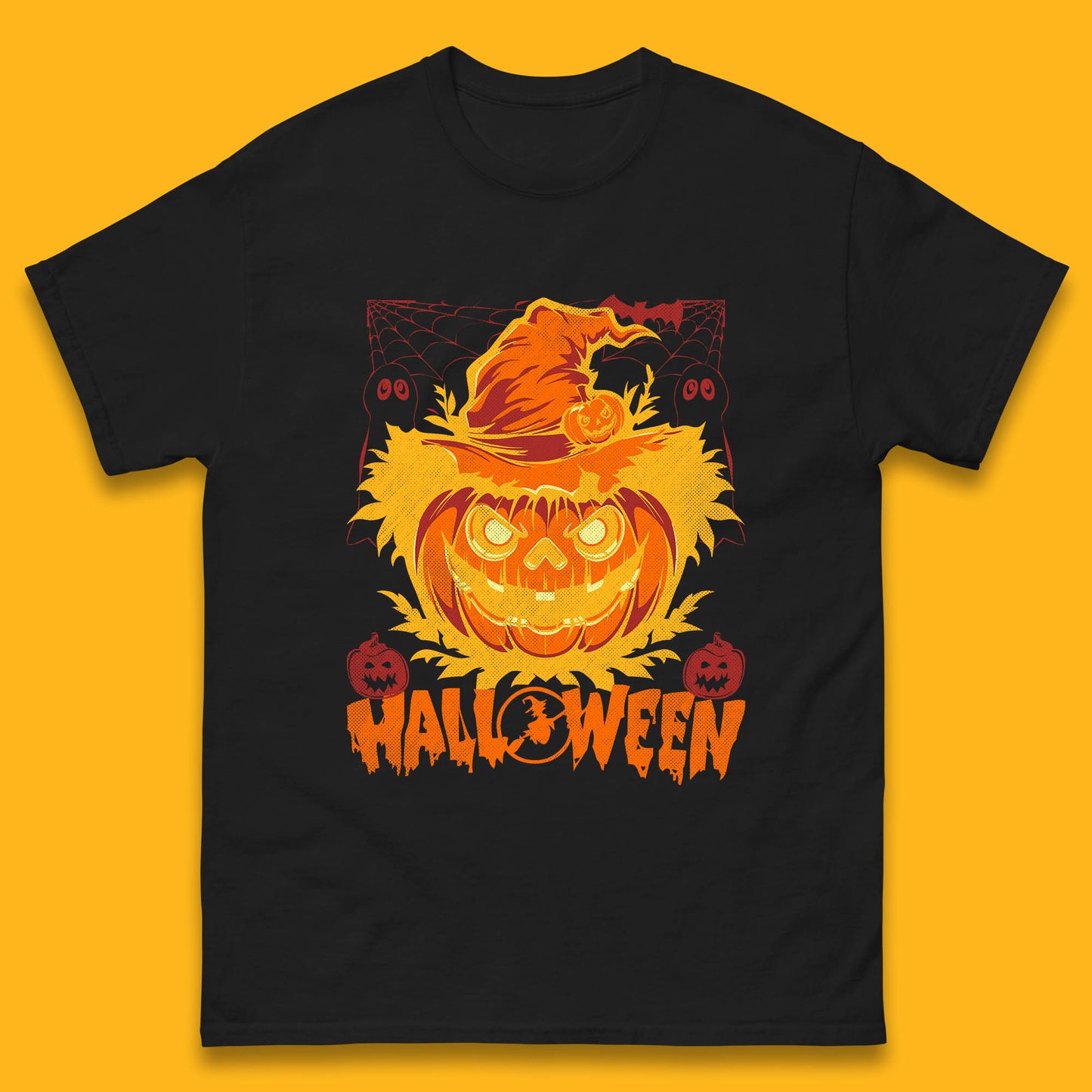 Halloween Scary Pumpkin Face Jack O Lantern Horror Halloween Night Mens Tee Top