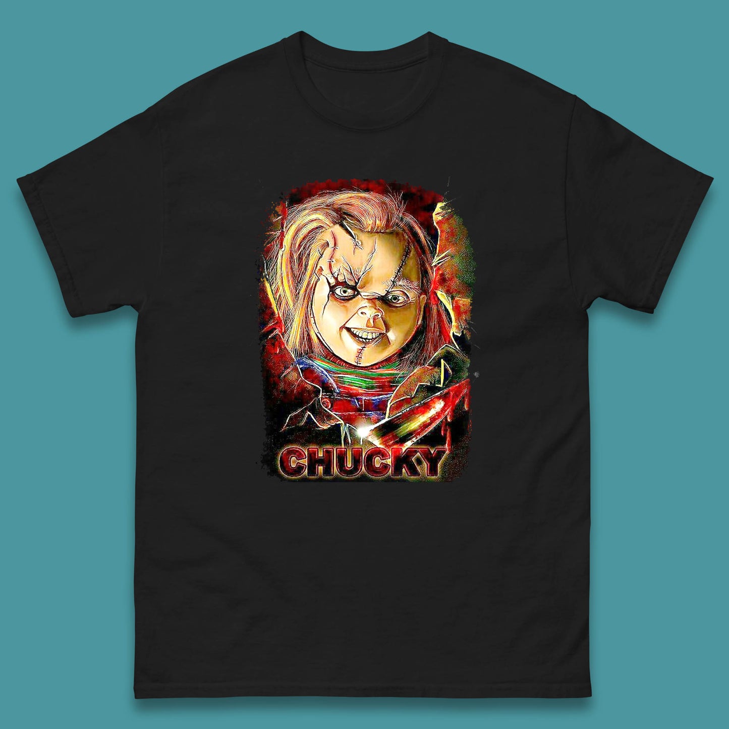 Chucky Distressed Childs Play Horror Monster Creepy Doll Toy Scary Halloween Scary Movie Character Mens Tee Top