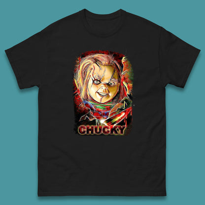 Chucky Distressed Childs Play Horror Monster Creepy Doll Toy Scary Halloween Scary Movie Character Mens Tee Top
