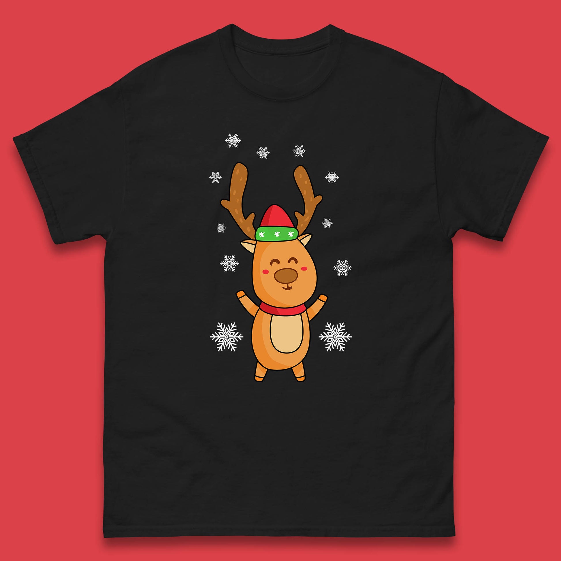 christmas reindeer with santa hat t shirt