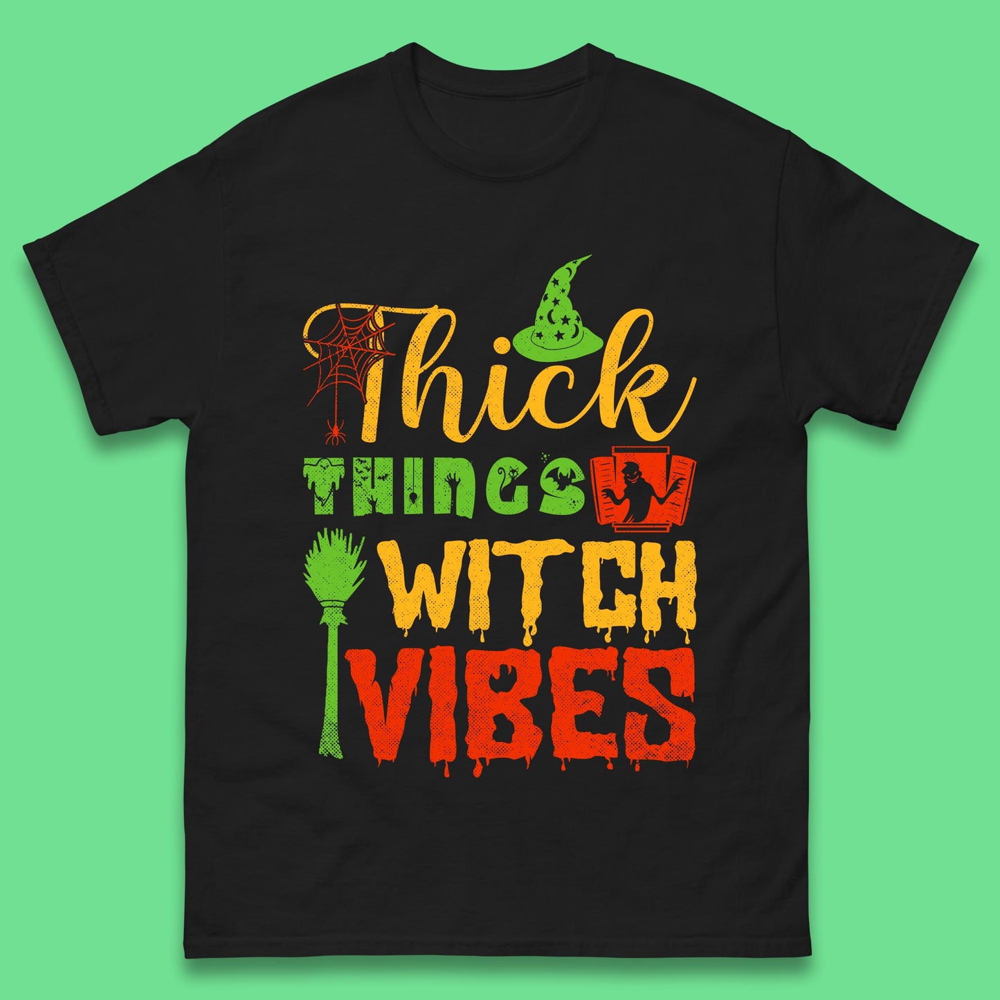 Thick Things Witch Vibes Halloween Magic Spooky Witches Witchcraft Mens Tee Top