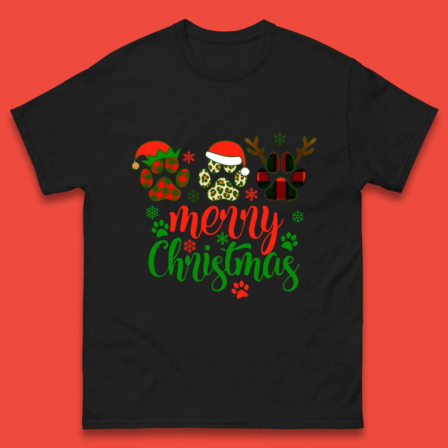 dog & cat paws christmas t shirt