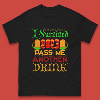 I Survived 2023 Pass Me Another Drink Christmas Beer Drinking Lover Xmas Mens Tee Top