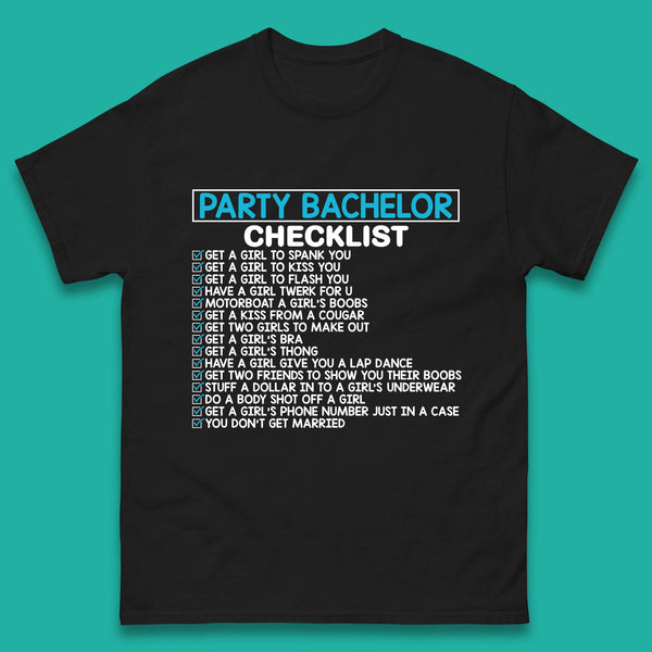 Bachelor Party Checklist Funny Groom Bachelorette Party Mens Tee Top