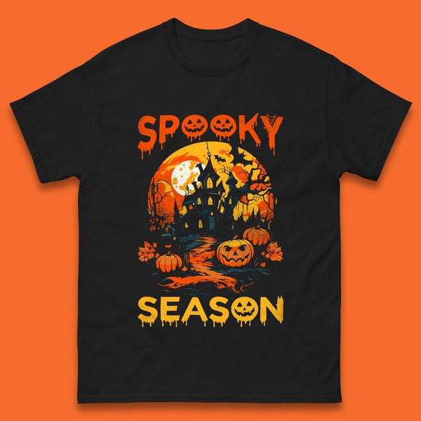 Spooky Season Happy Halloween Full Moon Dark Night Haunted House Mens Tee Top