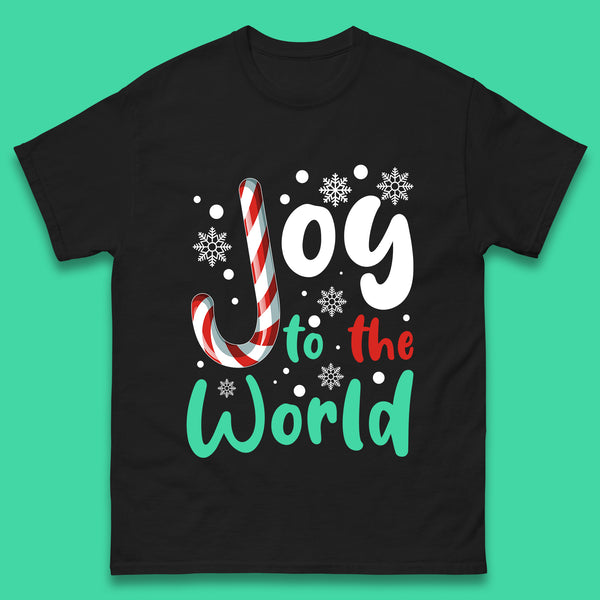 Joy To The World Christian Christmas Snowflakes Xmas Cane Candy Mens Tee Top