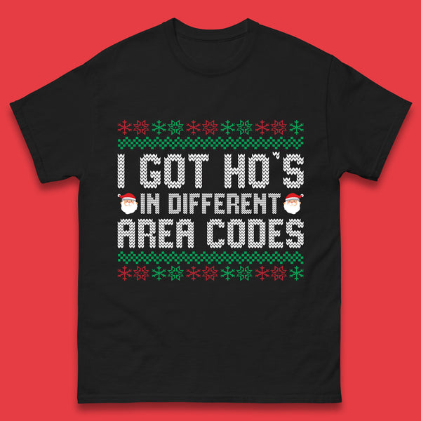 I Got  Ho's in Different Area Codes Christmas Santa Claus Funny Ugly Xmas Mens Tee Top