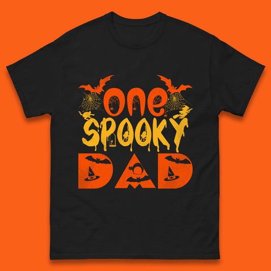 One Spooky Dad Happy Halloween Fall Season Dad Life Spooky Flying Bats Mens Tee Top