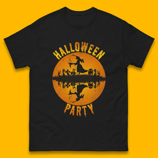 Halloween Party Flying Witch Horror Scary Spooky Season Scary Boo With Full Moon Mens Tee Top