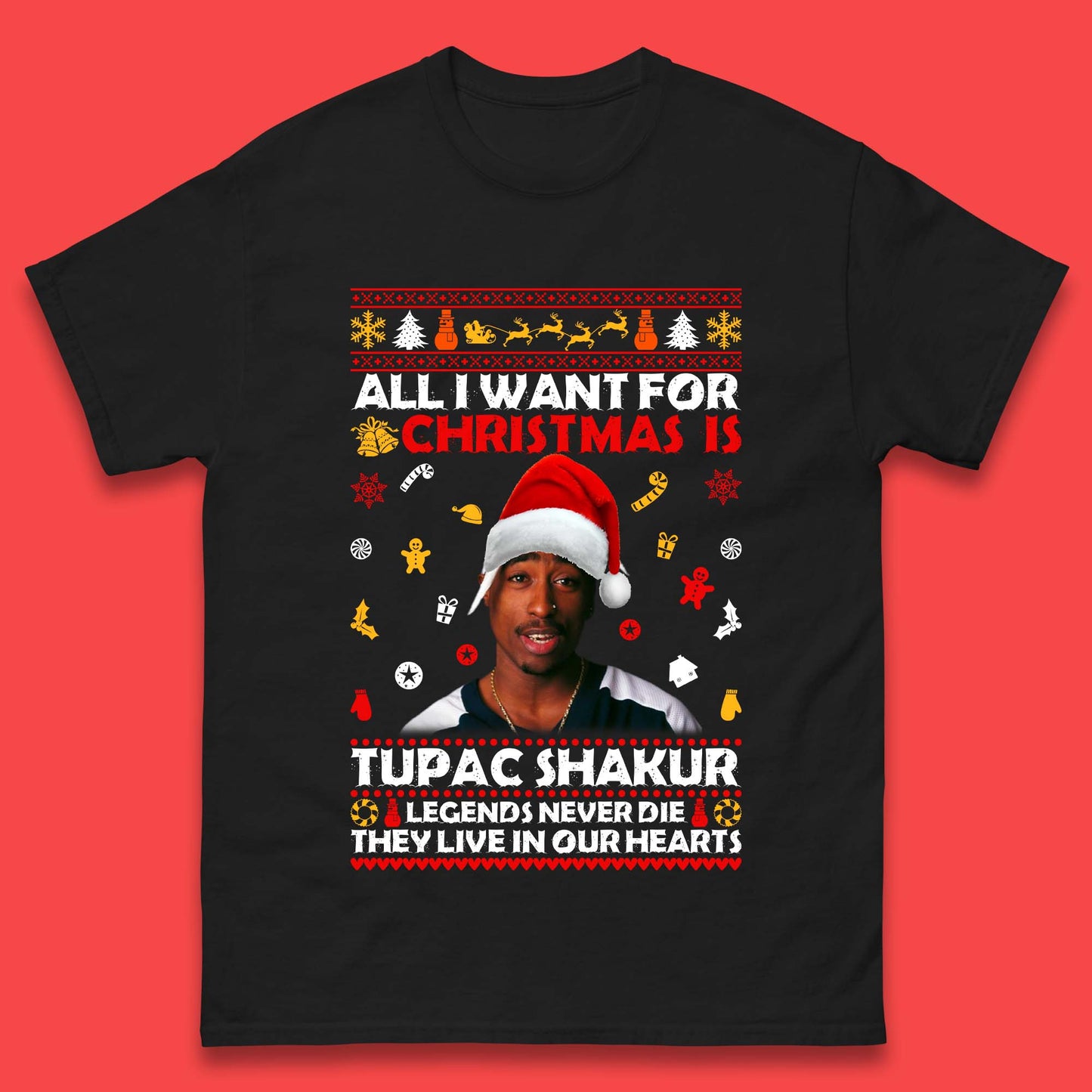 Tupac Shakur Christmas Mens T-Shirt