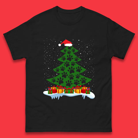 Christmas Tree With Paw Prints Of Dogs And Cats Merry Christmas Xmas Dog & Cat Lovers Mens Tee Top