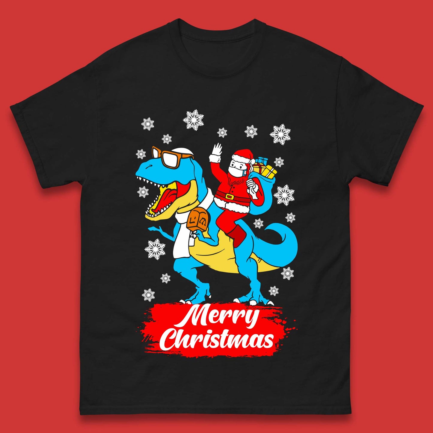 Santa Claus Riding T-Rex Christmas Mens T-Shirt