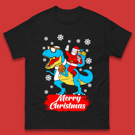 Santa Claus Riding T-Rex Christmas Mens T-Shirt