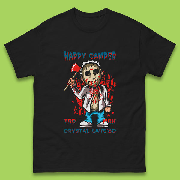Happy Camper Crystal Lake 1980s Jason Voorhees Vintage Halloween Horror Movie Mens Tee Top