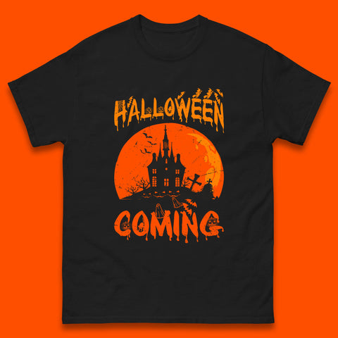 Halloween Coming Horror Scary Ghost Haunted House Spooky Season Mens Tee Top
