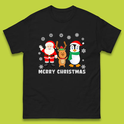 Merry Christmas Penguin T Shirt Santa Claus And Reindeer Top
