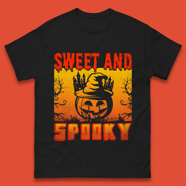 Sweet And Spooky Happy Halloween Witch Hat Pumpkin Horror Scary Season Mens Tee Top