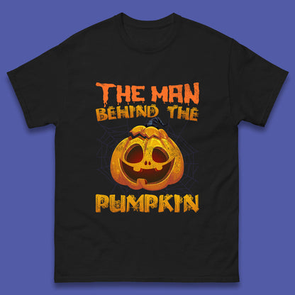 The Man Behind The Pumpkin Halloween Pregnancy Baby Announcement New Dad Gift Mens Tee Top