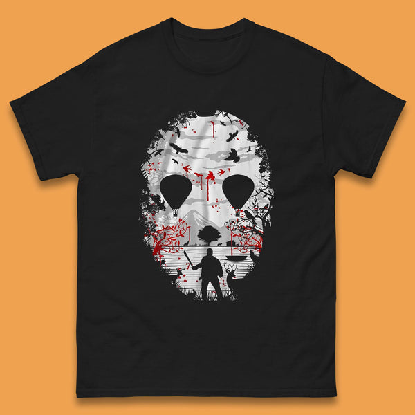 Crystal Lake Jason Voorhees Face Mask Halloween Friday The 13th Horror Movie Mens Tee Top
