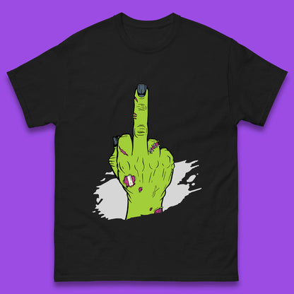 Halloween Green Zombie Hand Showing The Middle Finger Sarcastic Rude Mens Tee Top
