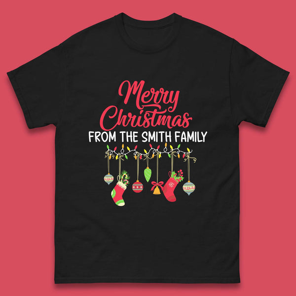 Personalised Merry Christmas Your Name Family Christmas With Holiday Ornaments Xmas Mens Tee Top