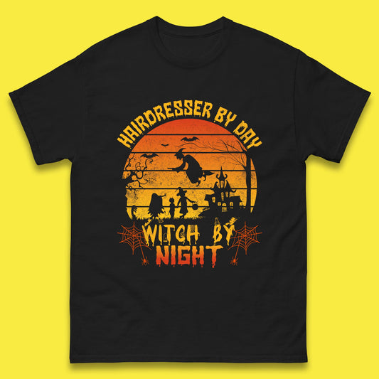 Hairdresser By Day Witch By Night Funny Halloween Hairstylist Spooky Witch Mens Tee Top