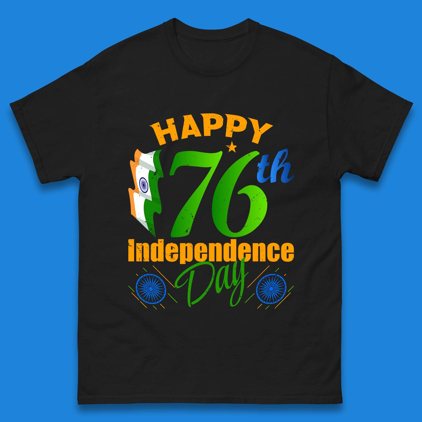 Happy India 76th Independence Day 15th August Patriotic Indian Flag Mens Tee Top