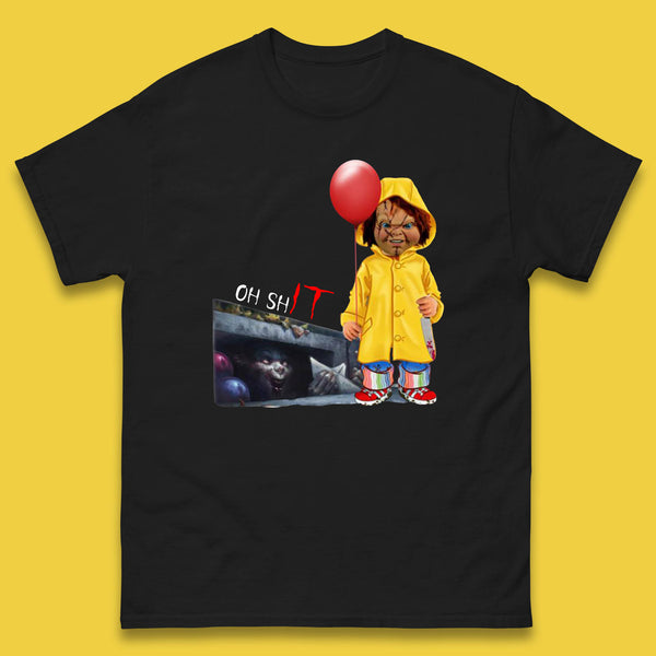 Oh Shit Pennywise Chucky Clown Spoof Halloween IT Pennywise Clown Horror Movie Character Mens Tee Top