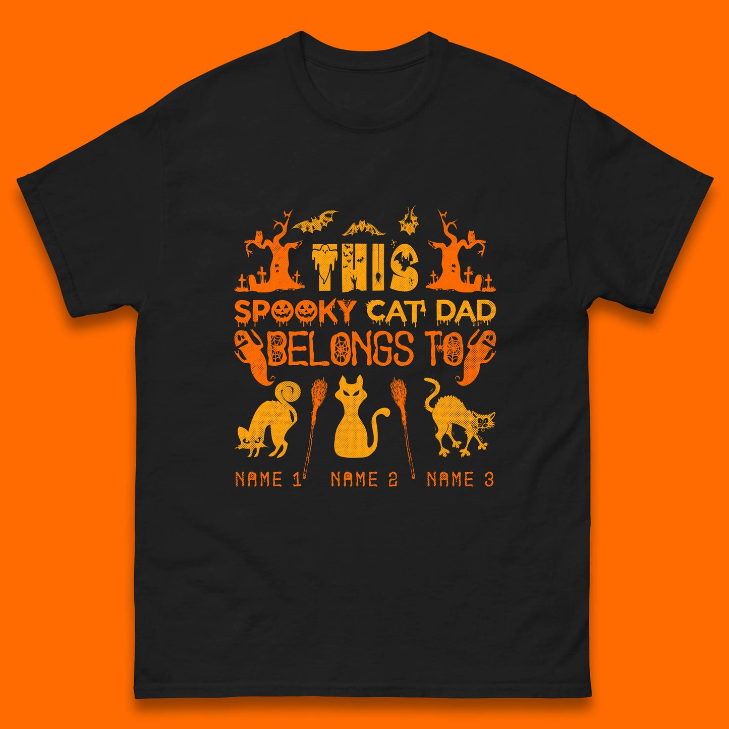Personalised Halloween This Spooky Cat Dad Belongs To Your Cat Name Customized Halloween Cat Mens Tee Top