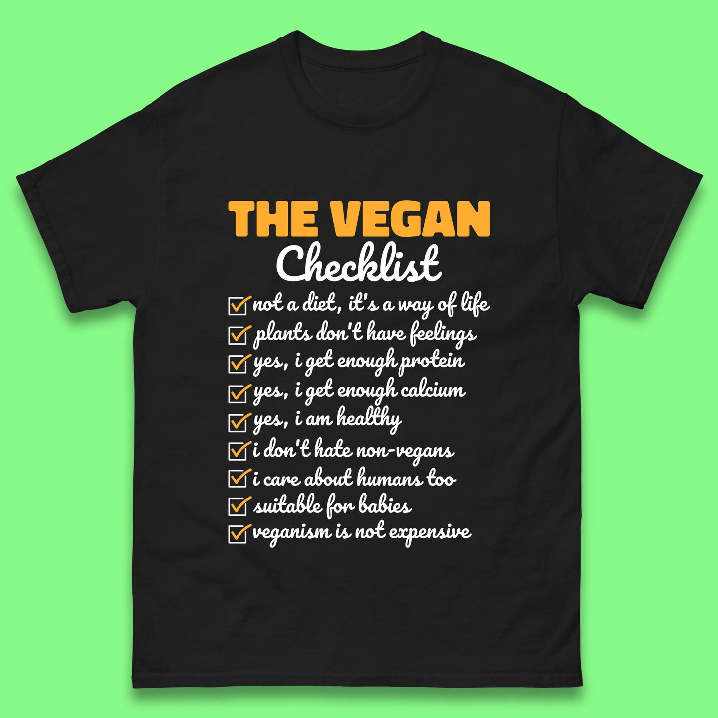 The Vegan Checklist Vegan Activism Funny Pro Vegetarian Checklist Mens Tee Top