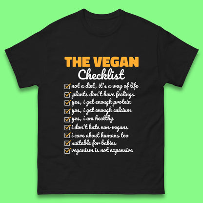 The Vegan Checklist Vegan Activism Funny Pro Vegetarian Checklist Mens Tee Top
