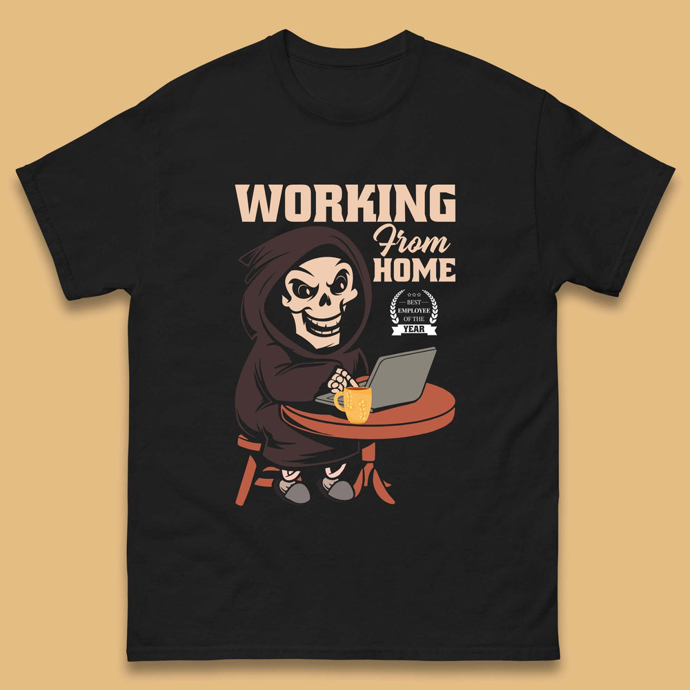 Working From Home Best Employee Of The Year Funny Death Halloween Mens Tee Top