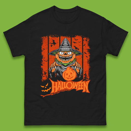 Halloween Pumpkin Head Scarecrow Jack O Lantern Pumpkin Head Horror Scary Vintage Retro Mens Tee Top