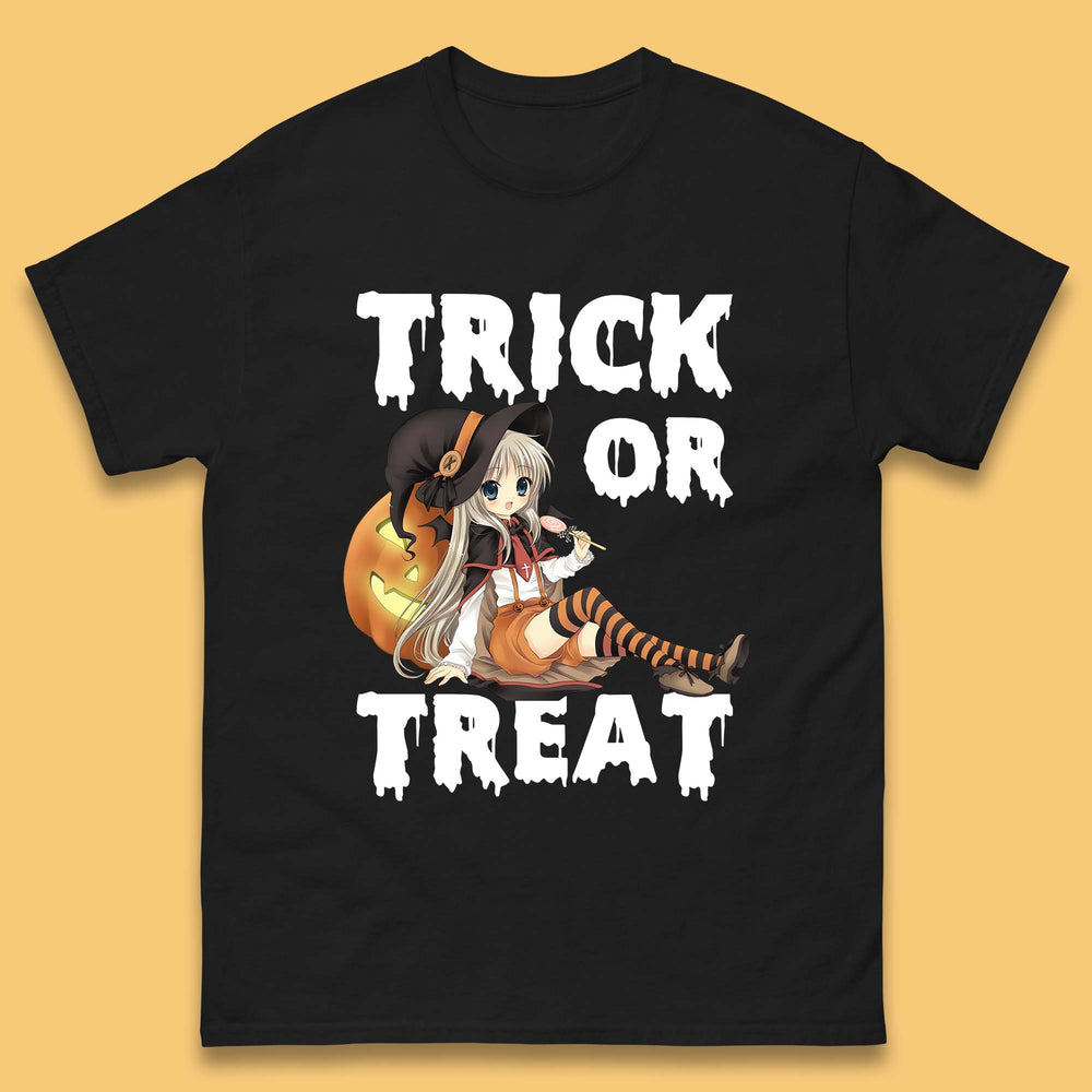 Trick Or Treat Halloween Witch Anime Horror Scary Pumpkin Halloween Costume Mens Tee Top