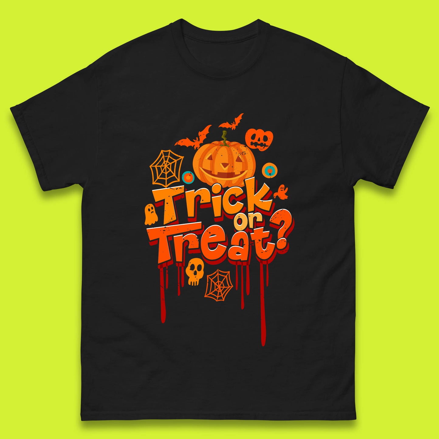 Trick Or Treat Halloween Pumpkin Blood Dripping Horror Scary Spooky Season Mens Tee Top