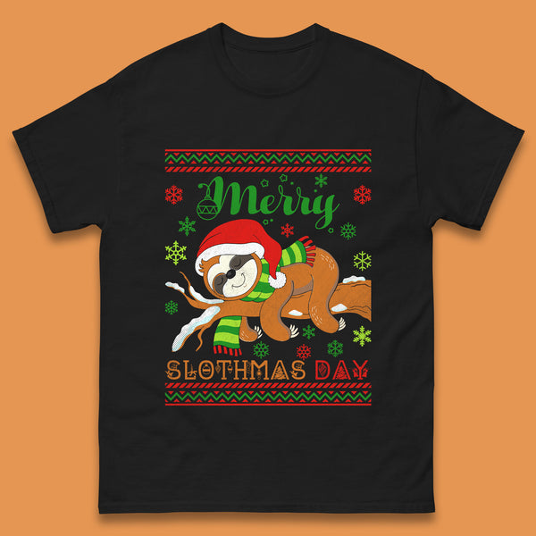 Merry Slothmas Day Christmas Santa Sloth Lovers Xmas Holiday Celebration Mens Tee Top