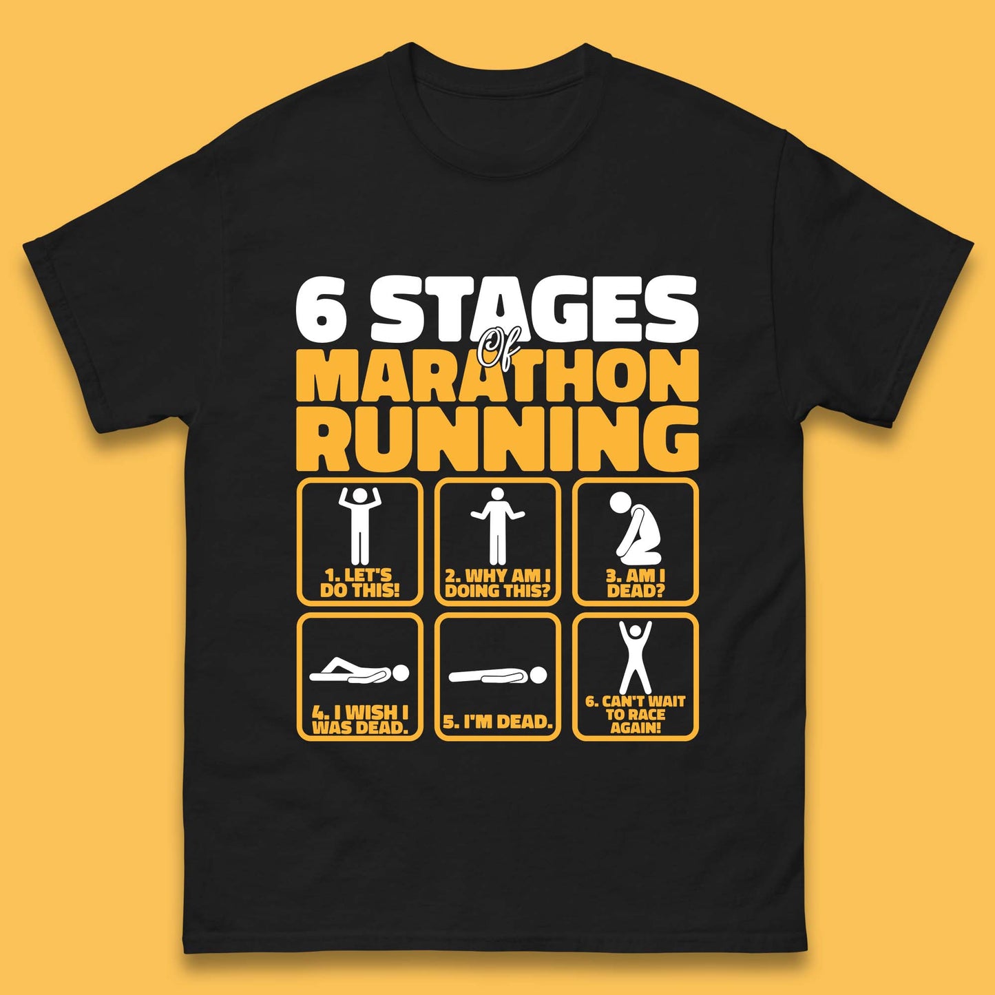6 Stages Of Marathon Running Funny Marathon Athletics Runner Mens Tee Top