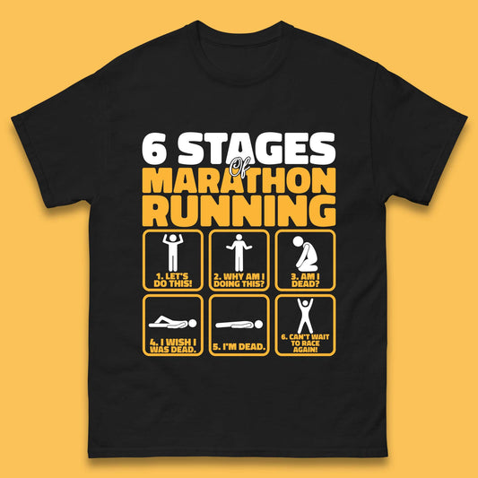 6 Stages Of Marathon Running Funny Marathon Athletics Runner Mens Tee Top