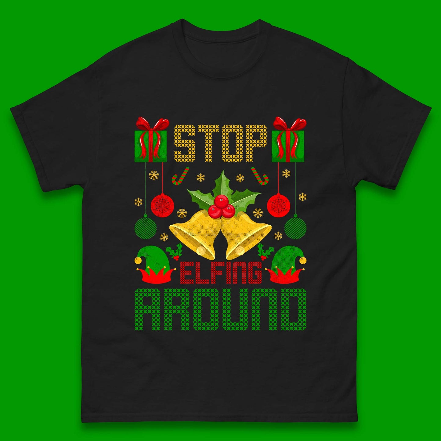 christmas stop elfing around t shirt