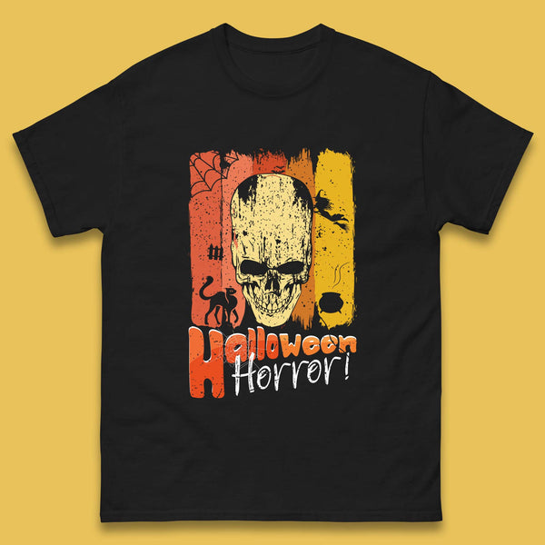 Halloween Horror Skull Vintage Scary Spooky Skeleton Mens Tee Top