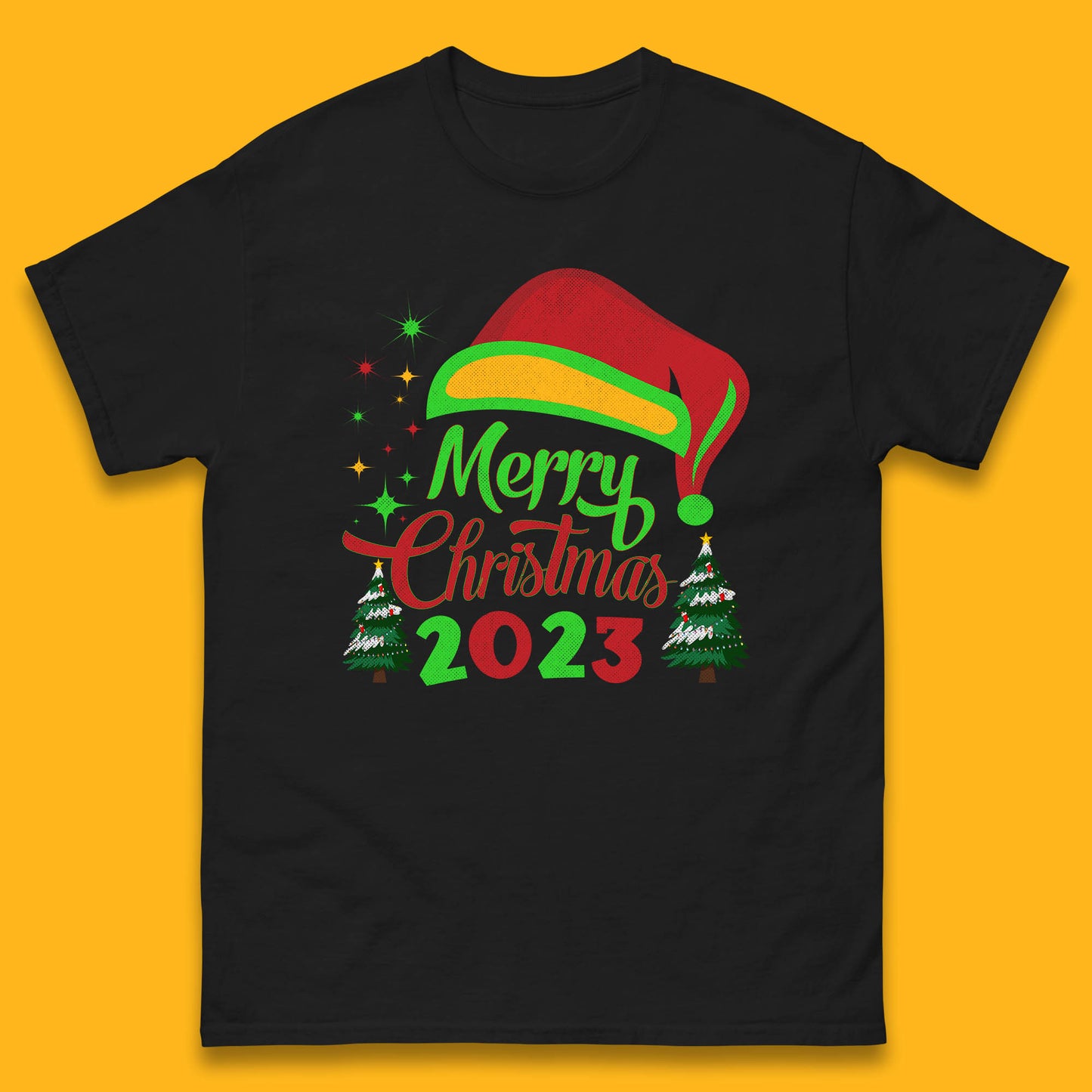 Merry Christmas 2023 Elf Hat Christmas Trees Xmas Gift Mens Tee Top